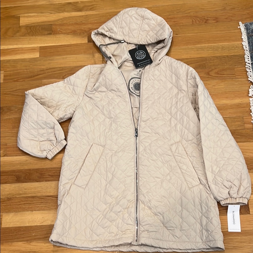 Quilted Beige Hooded Jacket
